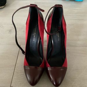 Red and Maroon satin and leather Donna Karan